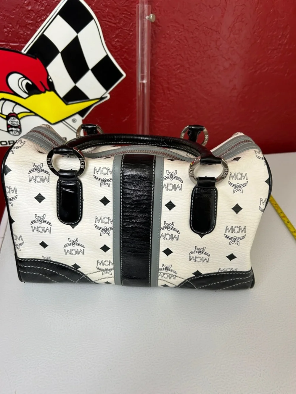 MCM White & Black Visetos Bowling Satchel - Picture 4 of 12